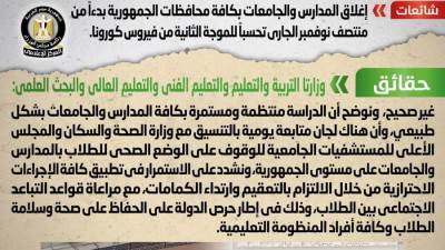 الحكومة تنفي شائعة إغلاق المدارس والجامعات تحسبًا للموجة الثانية من كورونا