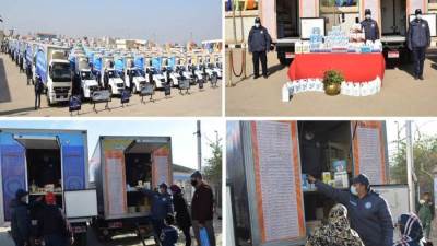 القوات المسلحة تقوم بتوزيع كميات كبيرة من المواد المطهرة والسلع الغذائية المخفضة لمنع التكدس