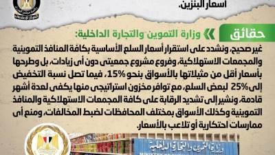 الحكومة تنفي ارتفاع أسعار السلع الغذائية الأساسية نتيجة زيادة أسعار البنزين