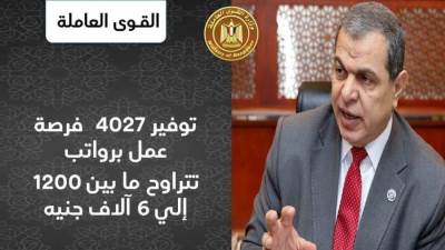 وزير القوى العاملة: توفير 4027 فرصة عمل برواتب تصل الي 6 آلاف جنيه