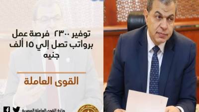 ٢٣٠٠  فرصة عمل برواتب تصل إلي ١٥ ألف جنيه من وزارة القوى العاملة 