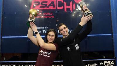 علي فرج ونور الشربيني يتوجان ببطولة العالم للاسكواش 