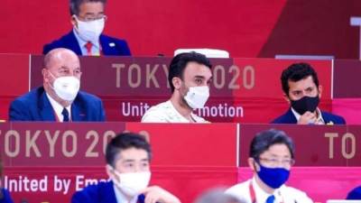 وزير الرياضة يلتقي نظيره السعودي خلال مؤازرتهما للاعبي مصر والسعودية في منافسات الكاراتيه بأولمبياد طوكيو