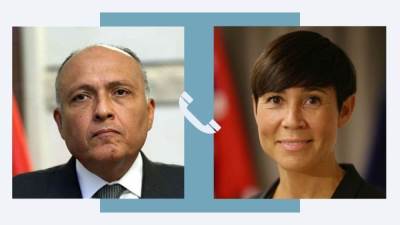 سامح شكري يتلقى اتصالًا هاتفيًا من وزيرة خارجية النرويج