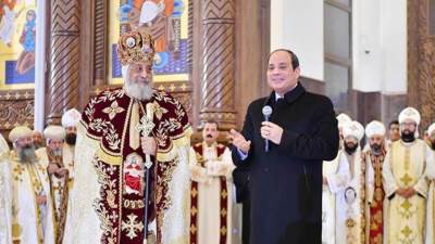 السيسي يصل لكاتدرائية ميلاد المسيح للتهنئة بعيد الميلاد المجيد