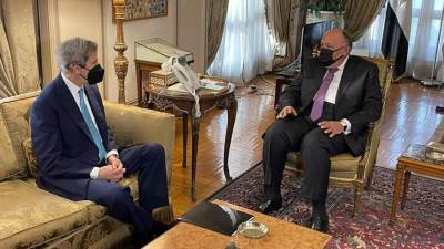 وزير الخارجية وجون كيري يصدروا بيان مشترك بعد مشاورات اليوم