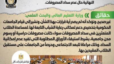 الحكومة: لا صحة لحرمان طلاب الجامعات من الامتحانات بسبب عدم سداد المصروفات