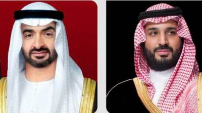 ولي العهد يهنئ في اتصال هاتفي الشيخ محمد بن زايد وشعب الإمارات