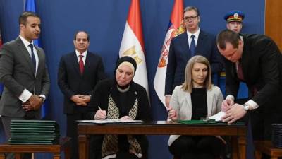 الرئيس السيسي ونظيرة الصربي يشهدان توقيع عدد من مذكرات التفاهم 