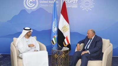 قمة المناخ.. سامح شكرى يستقبل وزير الصناعة والتكنولوجيا الإماراتى