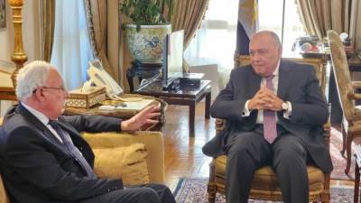 شكري ونظيره الفلسطيني يبحثان جهود إعادة القضية الفلسطينية إلى بؤرة الاهتمام الدولي