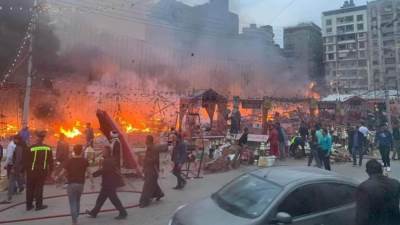 حريق يلتهم خيمة رمضانية لبيع الفوانيس بالمنصورة 