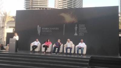 أشرف زكى وإلهام شاهين يحضران مؤتمر مهرجان الدراما بمدينة العلمين