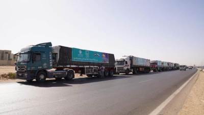 انطلاق القافلة الثانية لمؤسسة حياة كريمة المُحملة بالمساعدات الإغاثية لفلسطين