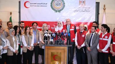 وزيرة التضامن تدشن قافلة مساعدات من مجلس وزراء الشئون الاجتماعية العرب إلى غزة