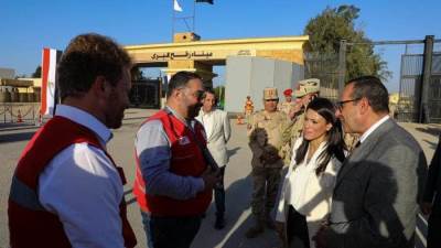 وزيرة التعاون الدولي ترافق رئيسي وزراء إسبانيا وبلجيكا خلال زيارتهما لمعبر رفح