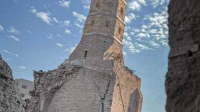 صورة تكشف حجم الدمار فى المسجد العمرى بغزة بعد قصفه من طائرات الاحتلال