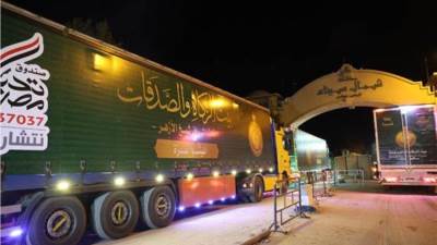 بيت الزكاة والصدقات يعلن دخول القافلة السادسة إلى قطاع غزة فجر اليوم