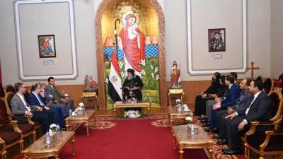 البابا تواضروس الثاني يستقبل وزير الرياضة ونظيره اللبناني بالمقر البابوي بالعباسية