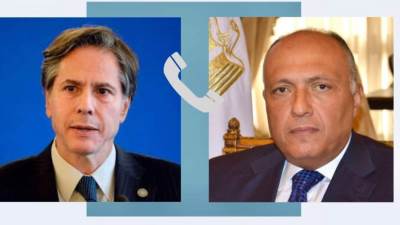 وزير الخارجية يتلقى اتصالاً من نظيره الأمريكية لبحث الأوضاع في غزة