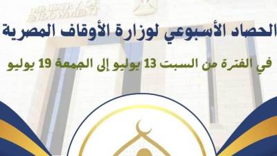 نشرة الحصاد الأسبوعي لرصد أنشطة وزارة الأوقاف في الفترة من 13 حتى 19 يوليو 2024