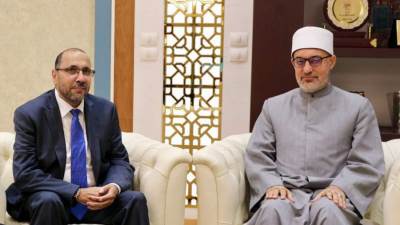 مفتي الجمهورية يبحث مع نائب رئيس مجلس الإفتاء السويدي تعزيز التعاون الإفتائي