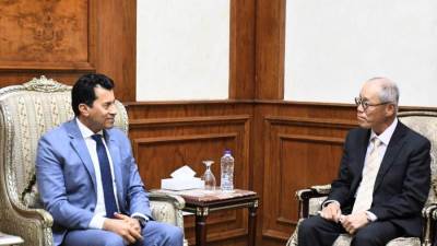 وزير الرياضة يلتقي السفير الياباني الجديد بالقاهرة ورئيس منظمة الجايكا