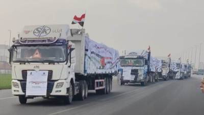 وزارة التموين تطلق القافلة رقم 13 للمساعدات الإغاثية لقطاع الغزة