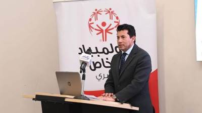وزير الرياضة يشهد المؤتمر الصحفي للبعثة المصرية المشاركة في الألعاب العالمية الشتوية للأولمبياد الخاص
