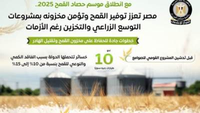 الحكومة تستعرض بالإنفوجراف جهود تعزيز الإنتاج المحلى من القمح وتأمين مخزونه