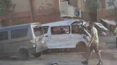 حادث تصادم بين 7 سيارات واشتعال النار فى سيارة ملاكى أعلى دائرى المنيب