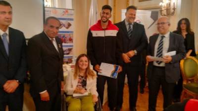 إيمان كريم تشهد حفل تكريم فريق كرة السلة للكراسي المتحركة لحصوله على الميدالية البرونزية في بطولة أفريقيا