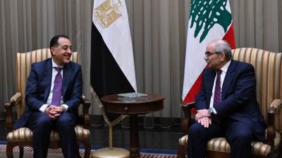 رئيس مجلس وزراء الجمهورية اللبنانية يستقبل الدكتور مصطفى مدبولي بمطار رفيق الحريري الدولي