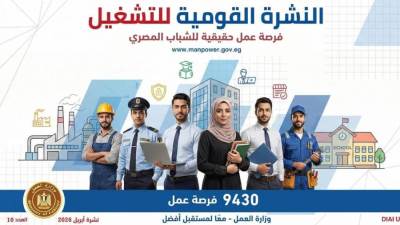 وزير العمل: نشرة التوظيف الأسبوعية تعلن 9430 فرصة عمل في 42 شركة خاصة 