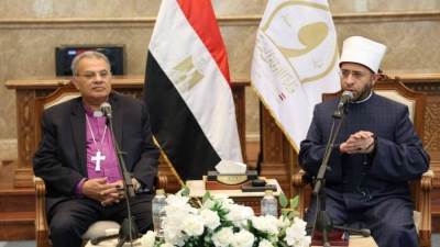 وزير الأوقاف يستقبل وفد الهيئة القبطية الإنجيلية بمسجد مصر الكبير للتهنئة بالأضحى المبارك