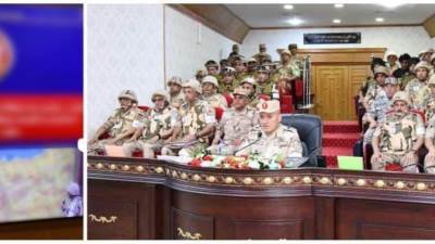 وزير الدفاع والإنتاج الحربى يشهد تنفيذ المرحلة الرئيسية* *لمشروع مراكز القيادة التعبوى ( صمود 4) الذى تنفذه قيادة قوات شرق القناة لمكافحة الإرهاب عبر تقنية " الفيديو كونفرانس "