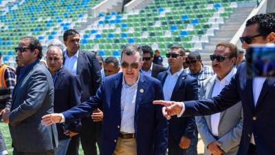 وزيرا التخطيط والرياضة ومحافظ بورسعيد يتفقدون استاد المصري الجديد لمتابعة ومستجدات التنفيذ