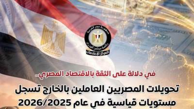 المركز الإعلامي لمجلس الوزراء: تحويلات المصريين العاملين بالخارج تسجل مستويات قياسية خلال عام 2025/2026